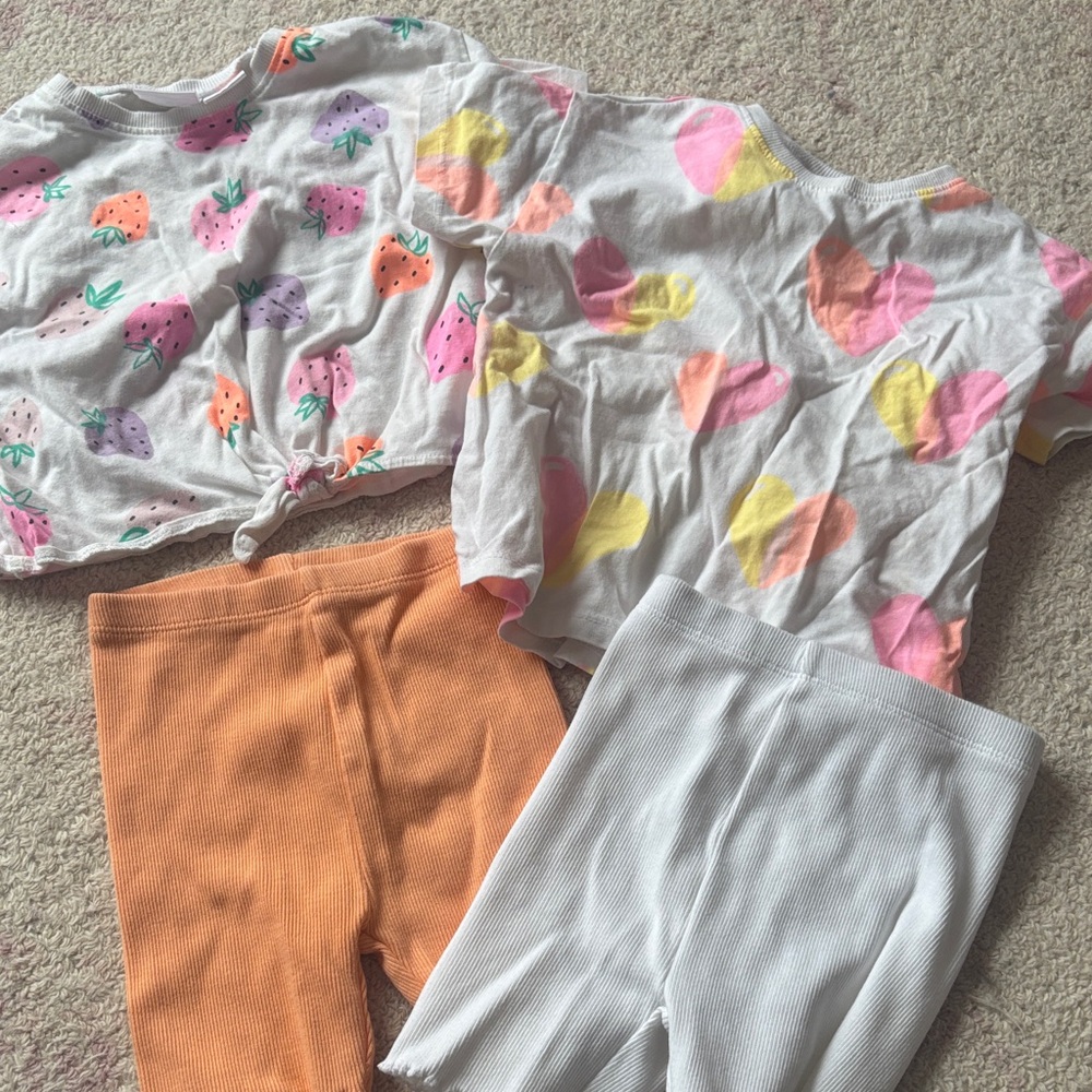 Zara Kids Two-Top and Two-Legging Set in White, Pink, Yellow, Orange